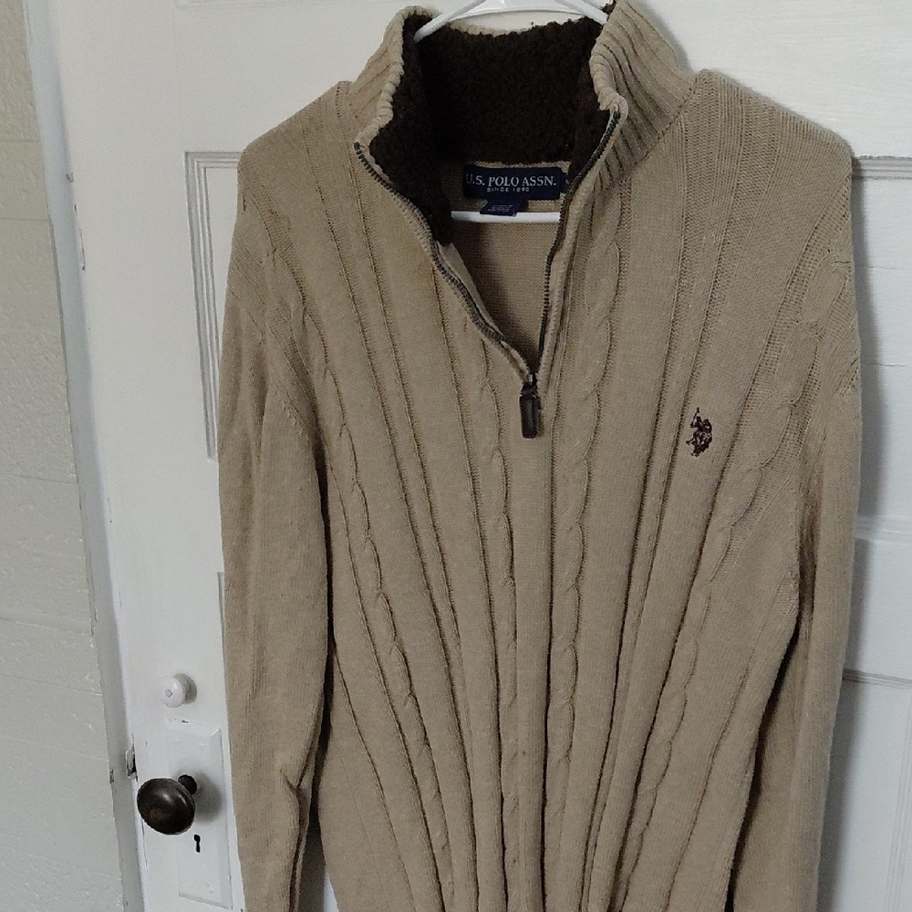 U.S. Polo Assn. Men's Tan Zip-Up Sweater - Picture 3 of 4